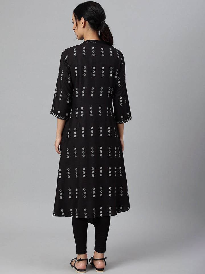W Women Black Geometric Printed  Kurta