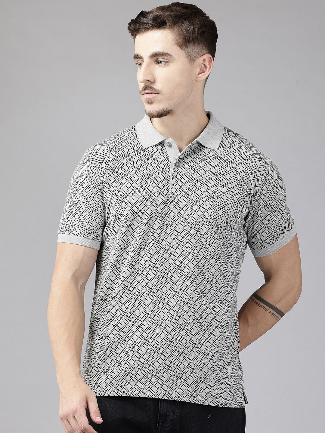 Park Avenue Geometric Print Polo Collar T-shirt