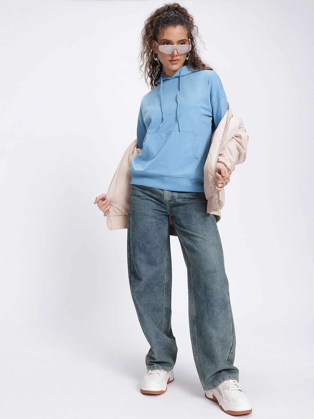 DressBerry Floral Hooded Drop-Shoulder Sweatshirt