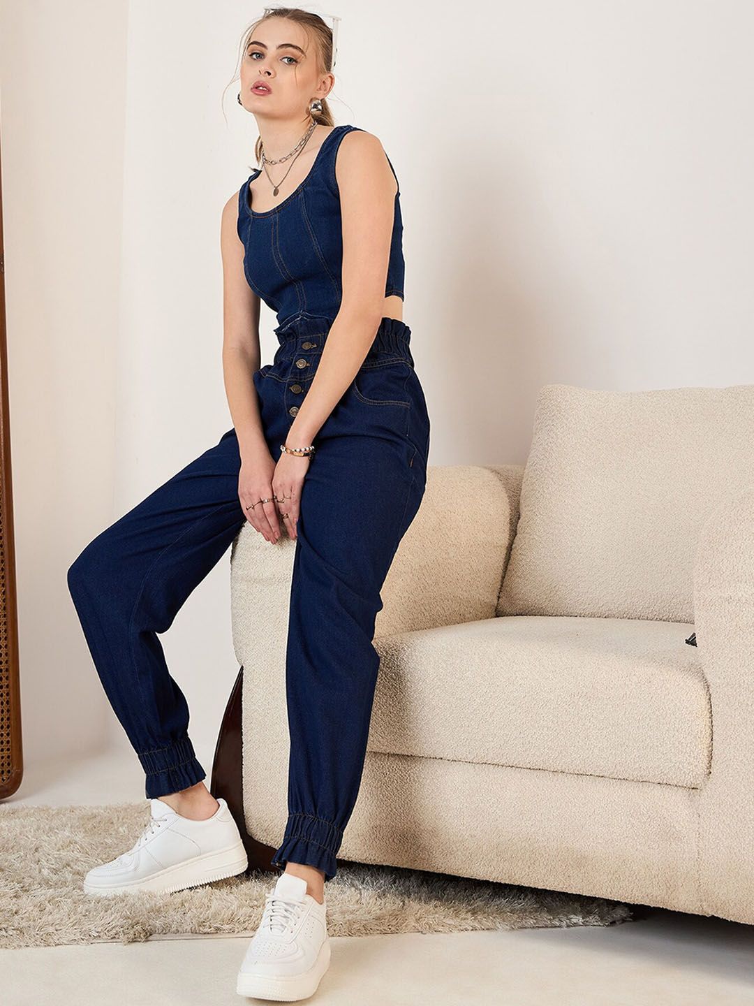 Berrylush Women Jogger High-Rise Slash Knee Jeans