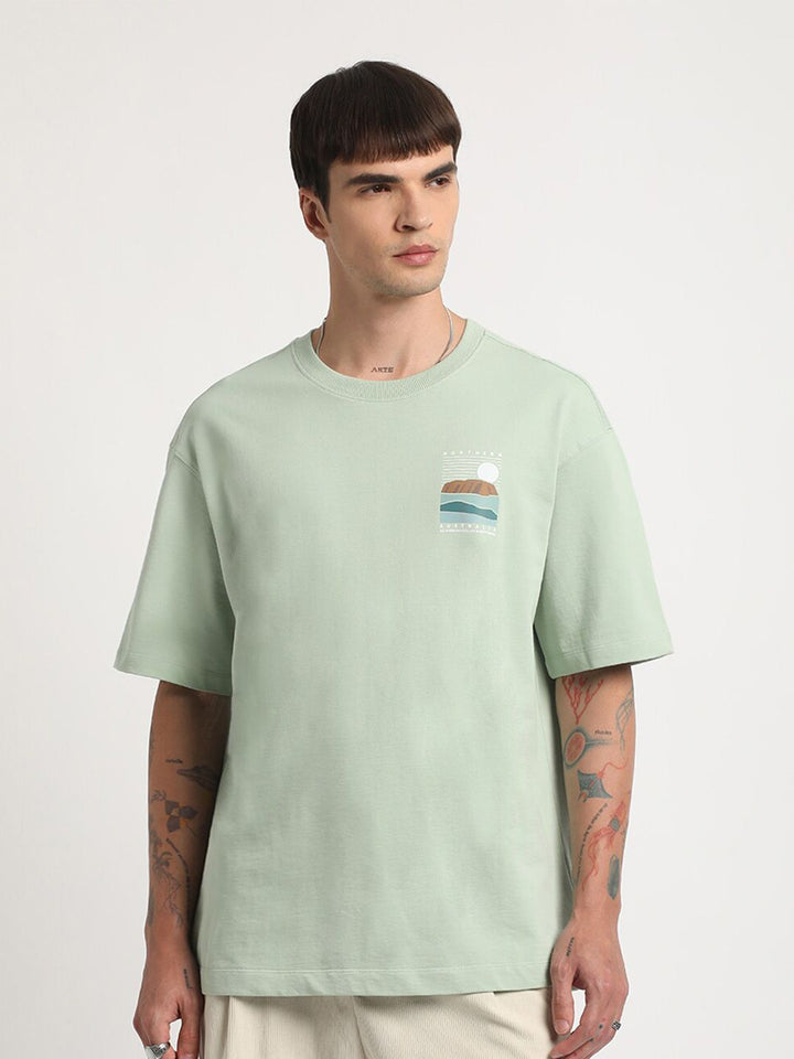 THE BEAR HOUSE Graphic Printed Round Neck Cotton Oversized T-shirt