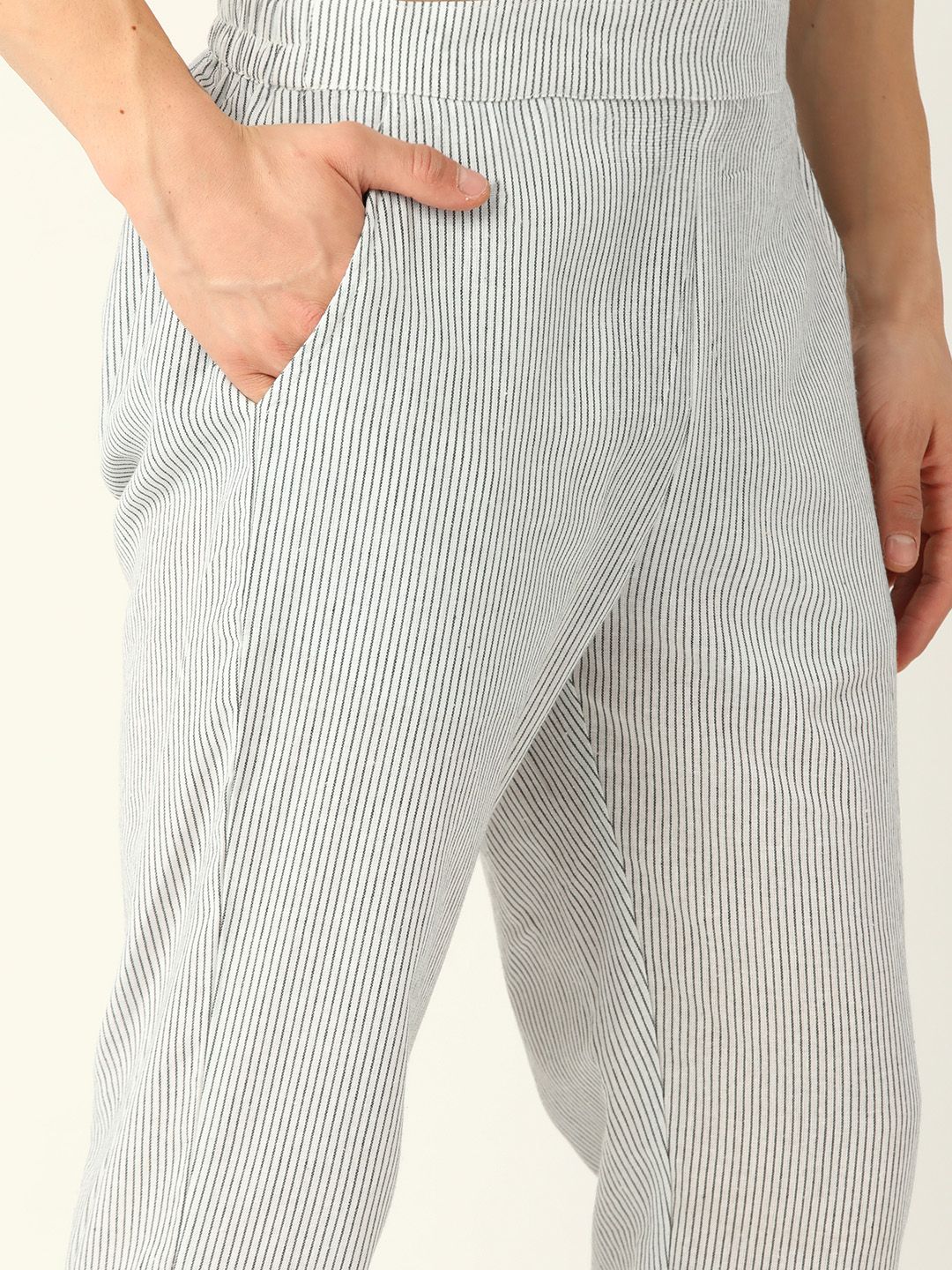 Anouk Men Black & White Striped Kurta with Trousers