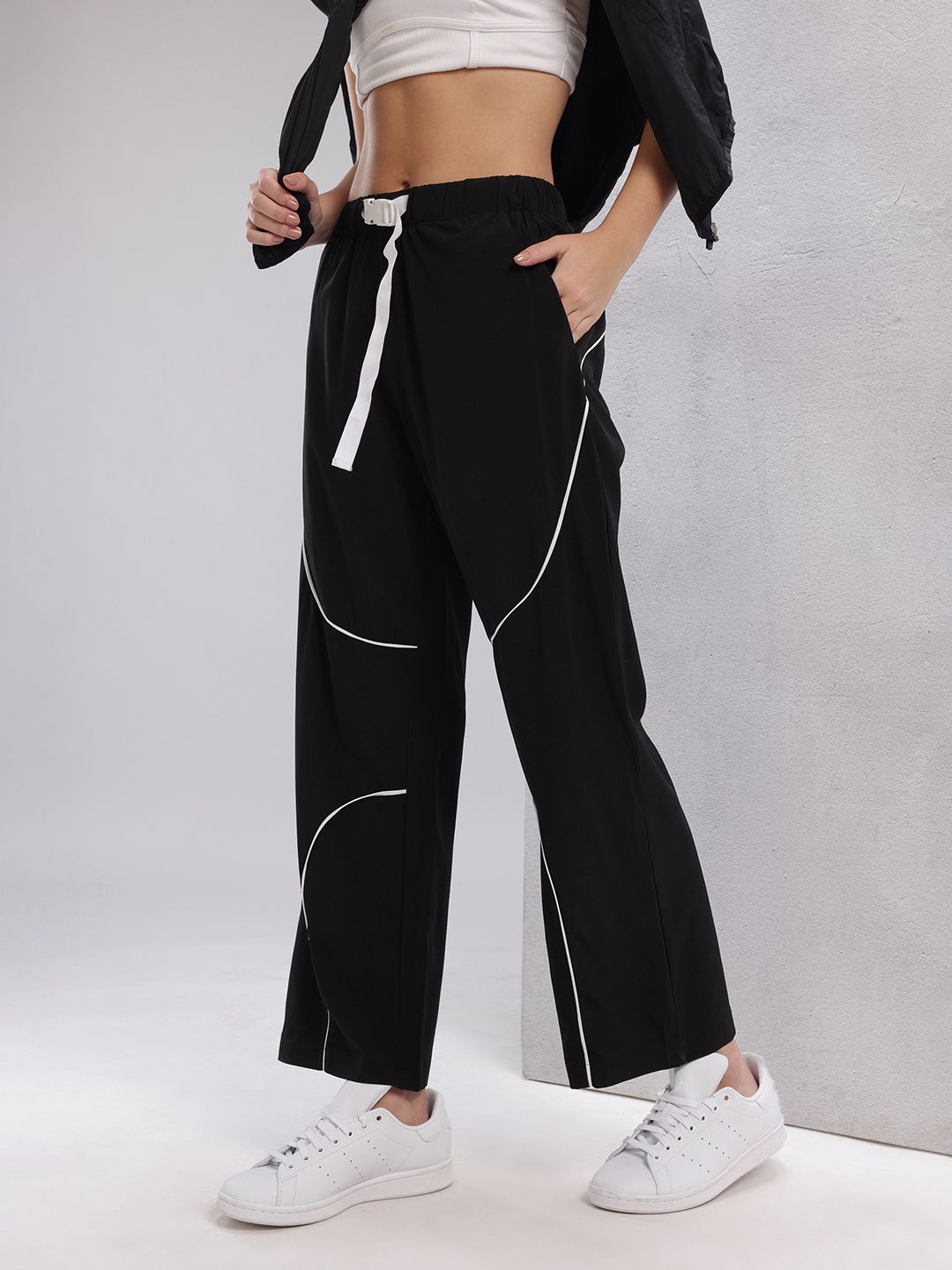 HRX by Hrithik Roshan Women Lifestyle Track Pants with Contrast Piping