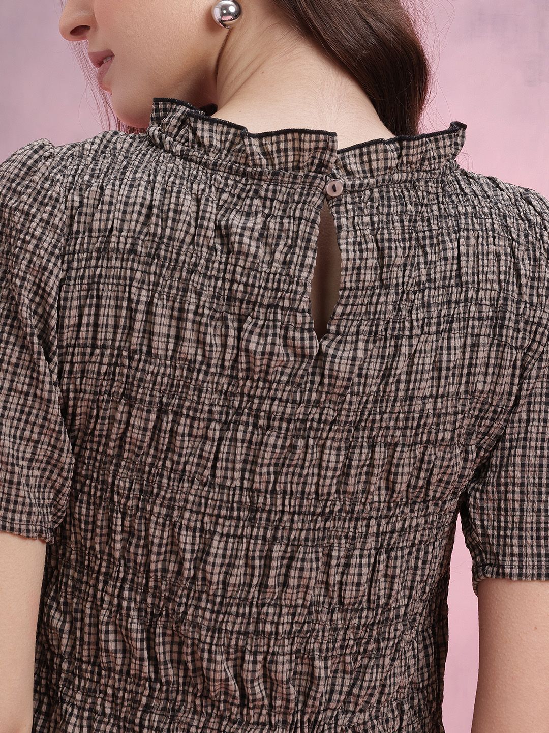 DressBerry Smocked Checked Top