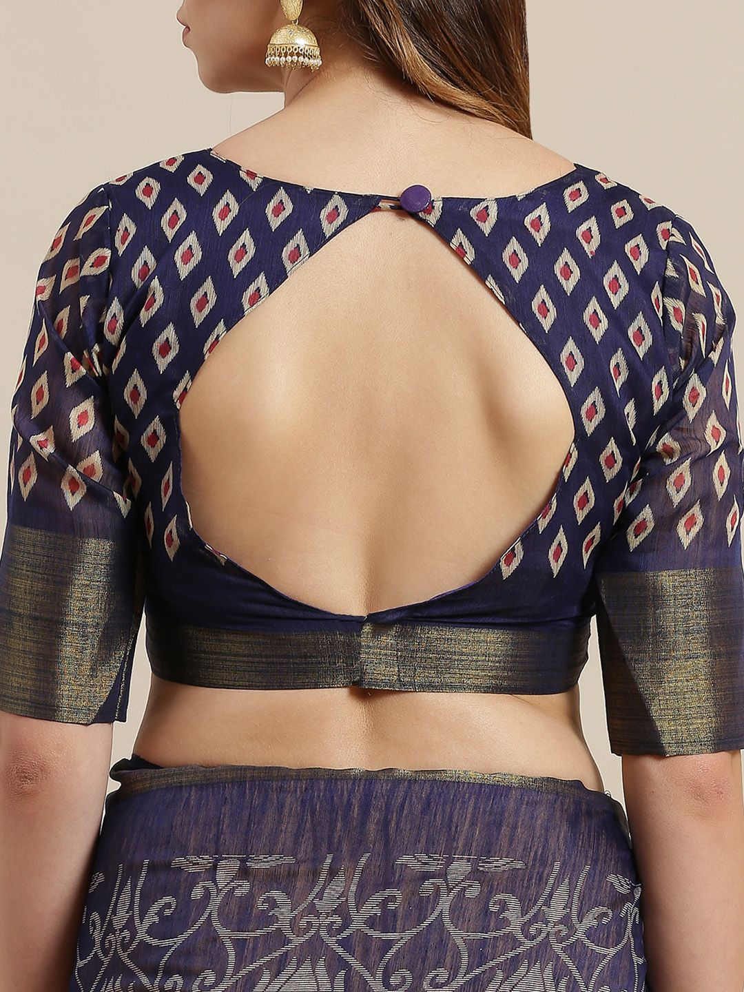 Saree mall Navy Blue & Grey Brasso Woven Design Saree