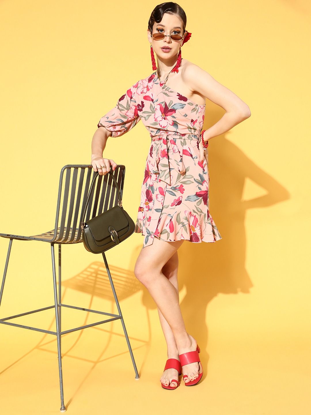 Berrylush Women Elegant Rose Floral New Neckline Dress