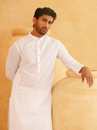 SOJANYA Men White Mirror Work Kurta