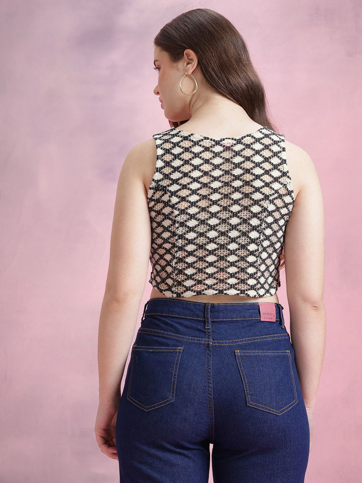 DressBerry Open Knit Crochet Waistcoat-Style Vest Top