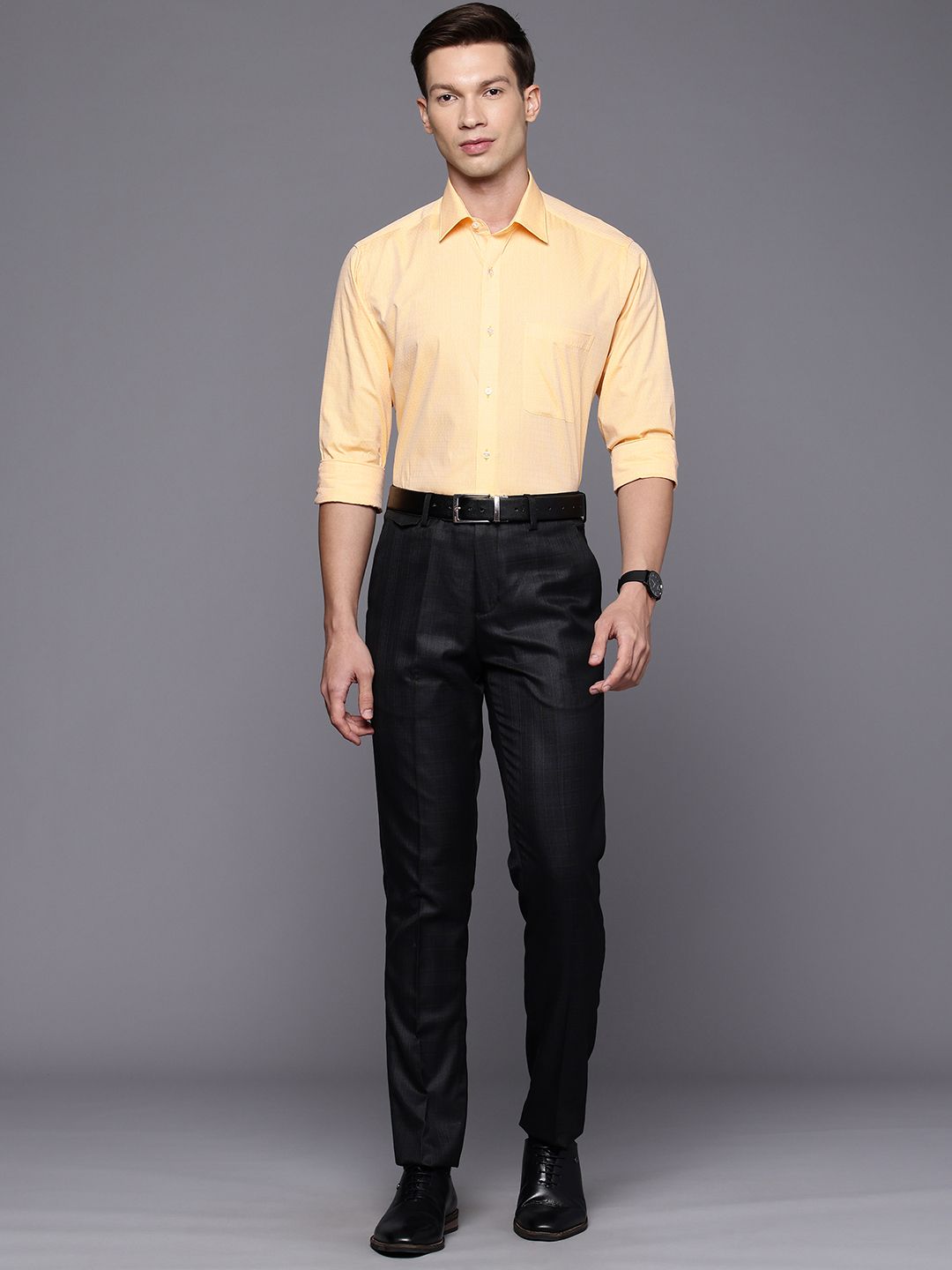 Raymond Slim Fit Self Design Textured Pure Cotton Formal Shirt