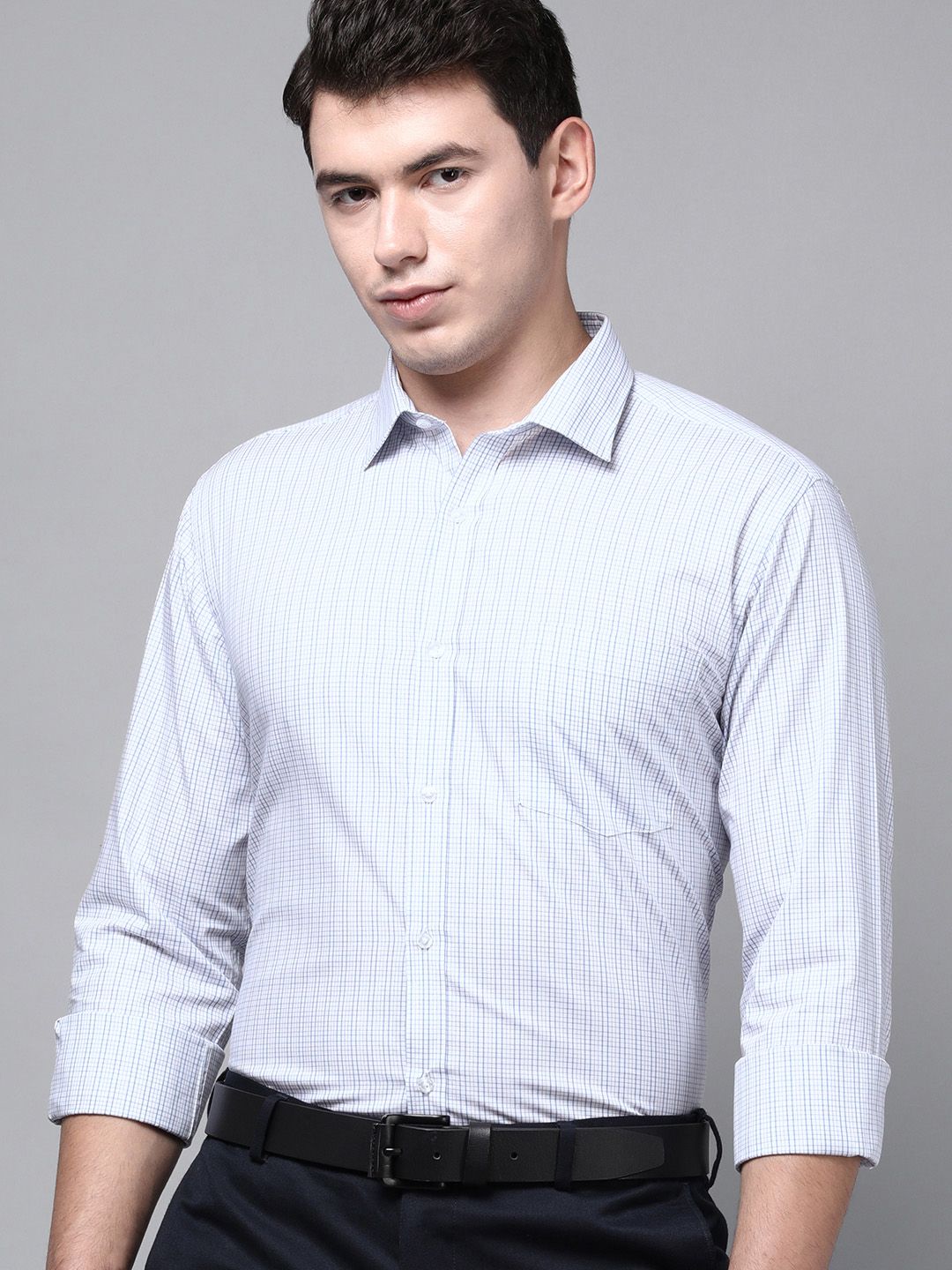 Park Avenue Men Blue Slim Fit Checked Formal Shirt