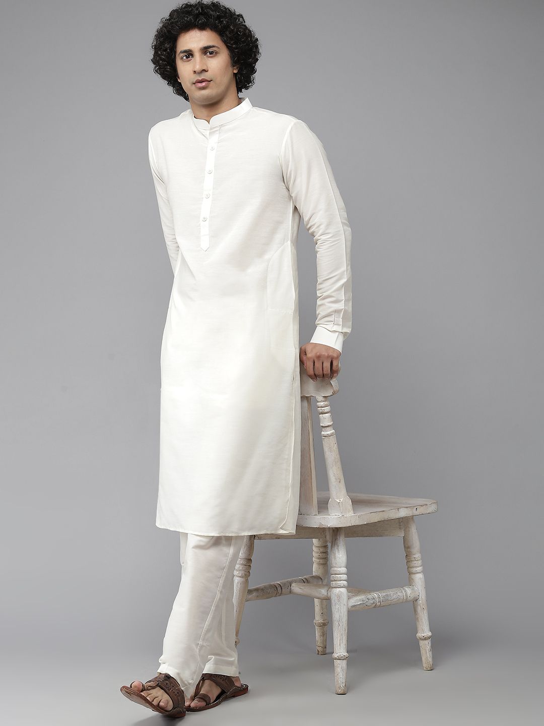 See Designs Men White Pure Silk Kurta with Pyjamas