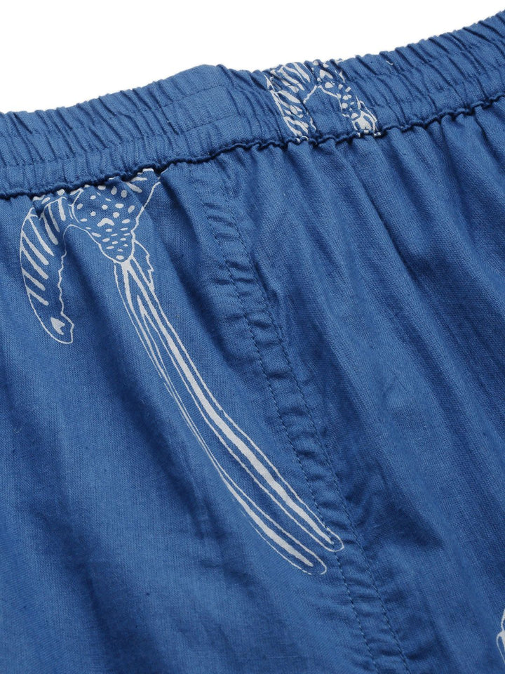 SANSKRUTIHOMES Women Blue & White Pure Cotton Conversational Printed Pyjama Set