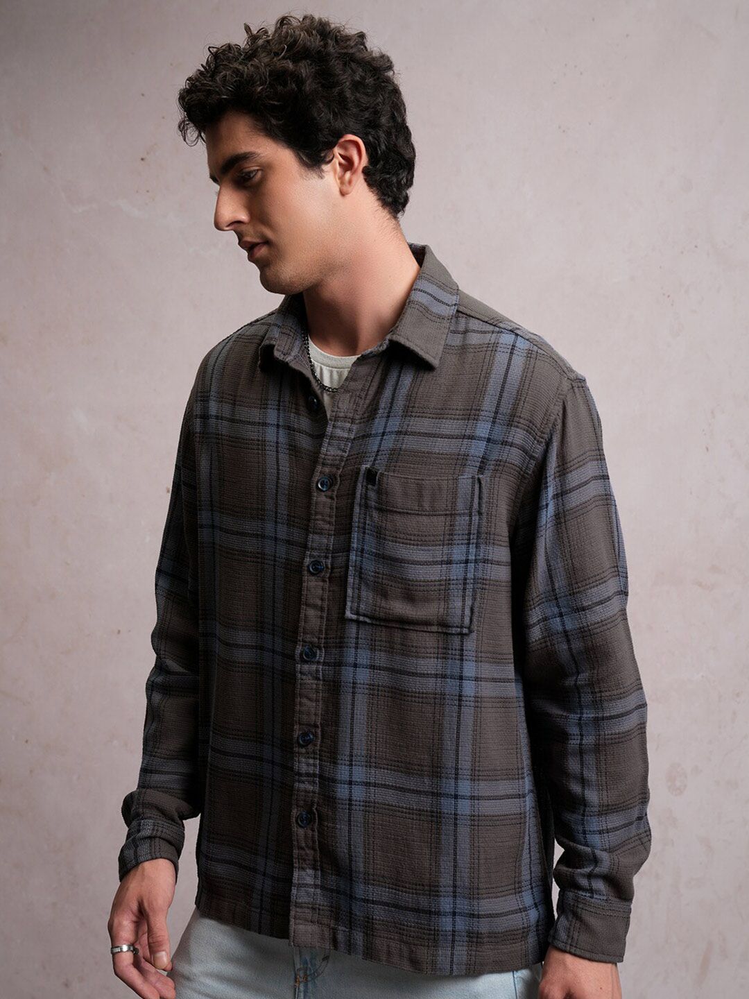 LOCOMOTIVE Dobby Textured Checked Overshirt
