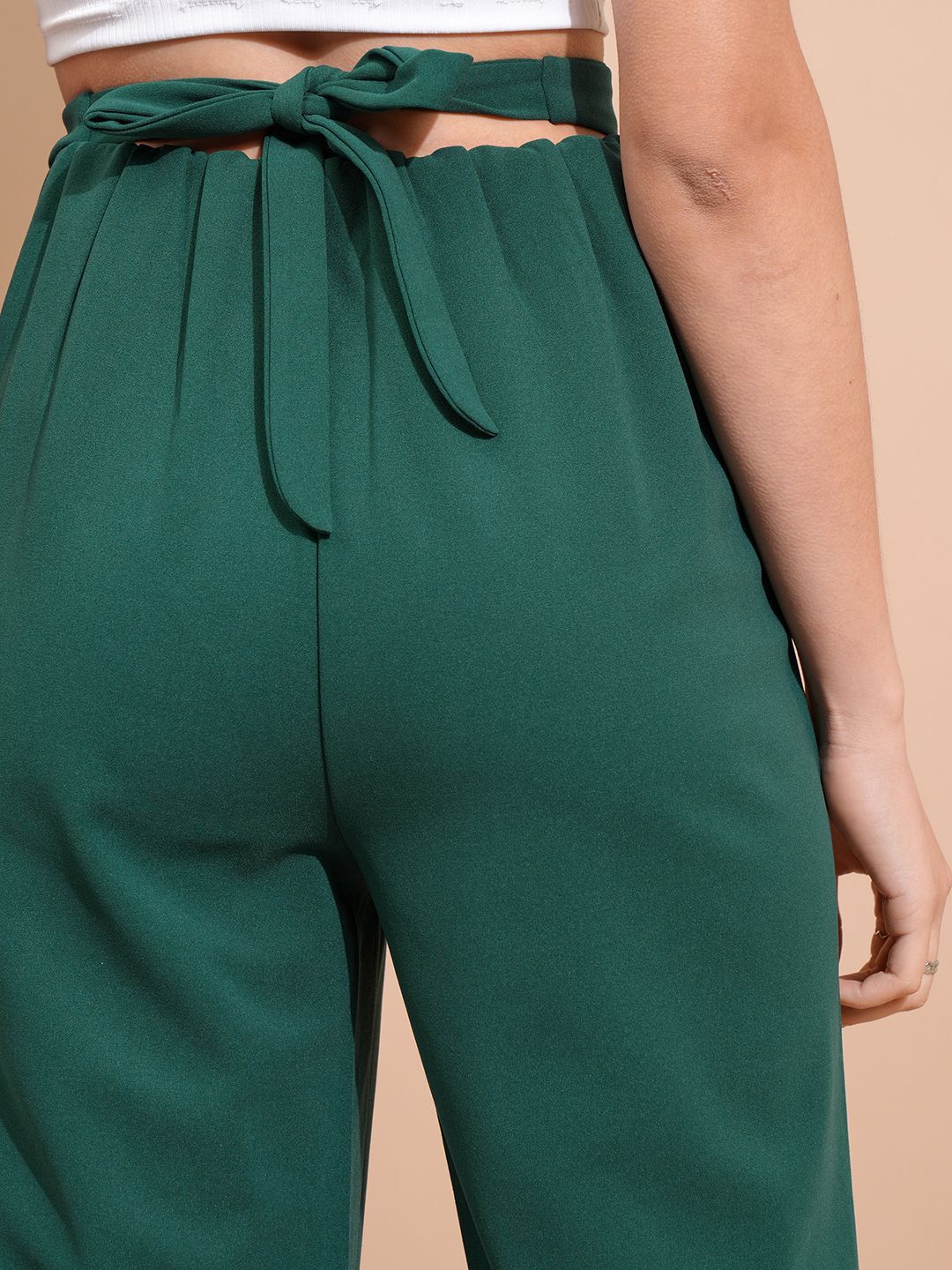 Tokyo Talkies Green Women Mid-Rise Relaxed Fit Trousers