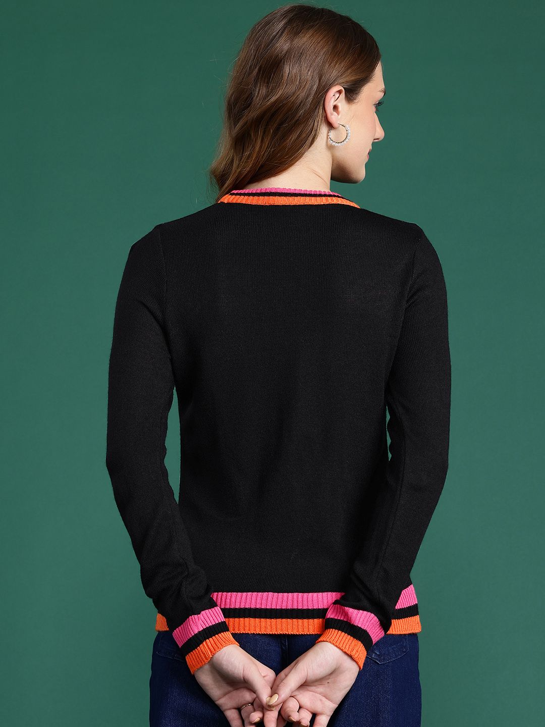 DressBerry Acrylic Contrast Neck Pullover