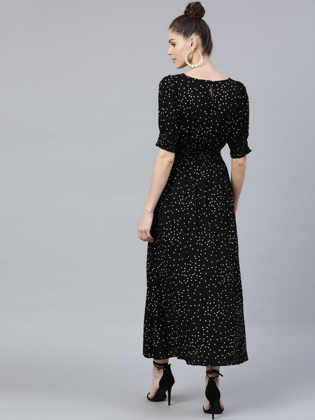 STREET 9 Black Geometric Printed Maxi Dress