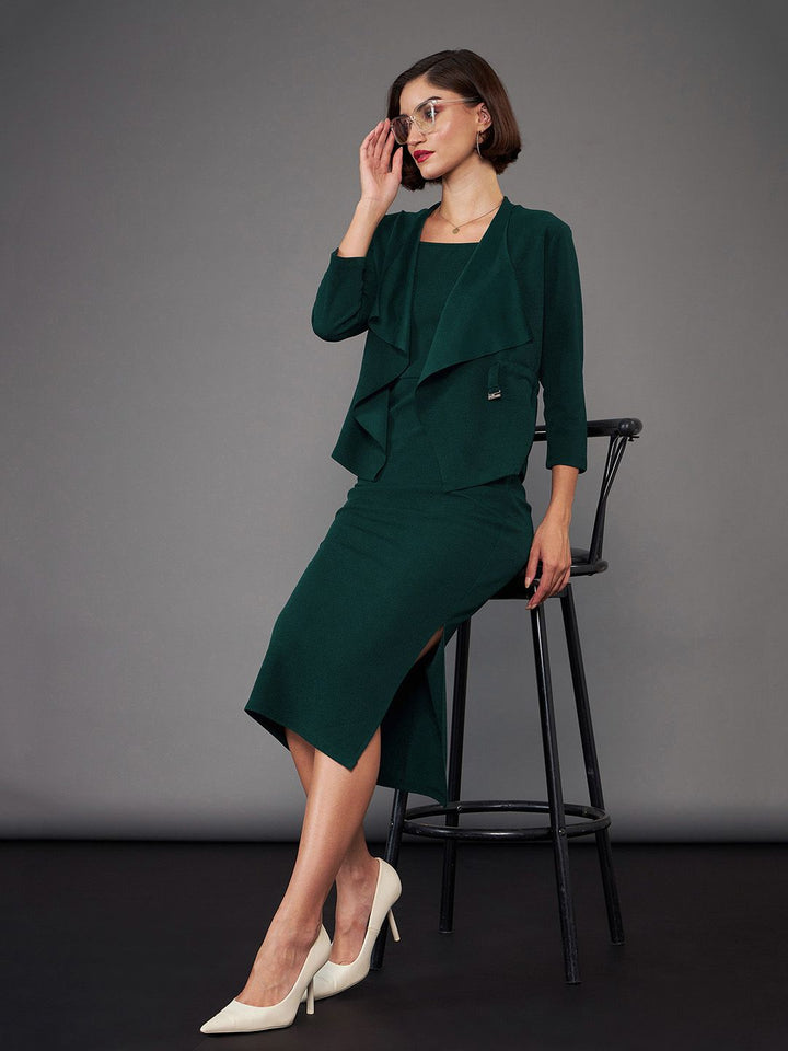 SASSAFRAS worklyf Shoulder Straps Sheath Midi Dress With Shrug