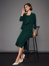 SASSAFRAS worklyf Shoulder Straps Sheath Midi Dress With Shrug