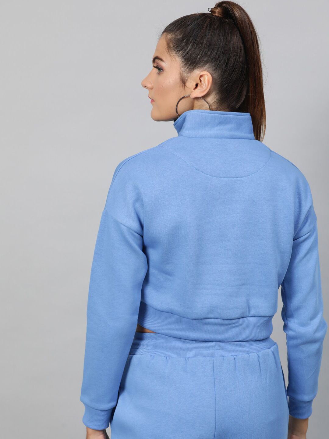 STREET 9 Women Blue Solid Crop Sweatshirt