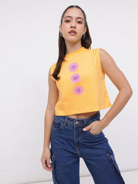DressBerry Little Sunshine Printed Sleeveless Crop T-shirt