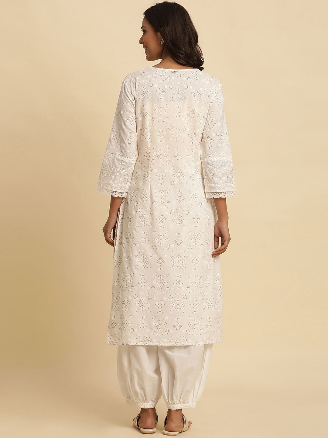 W Floral Printed V-Neck Cotton Kurta