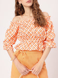DressBerry Striking Core Gathers Printed Off-Shoulder Peplum Crop Top