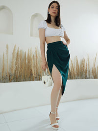 Berrylush Green High Rise Tulip Midi Skirt