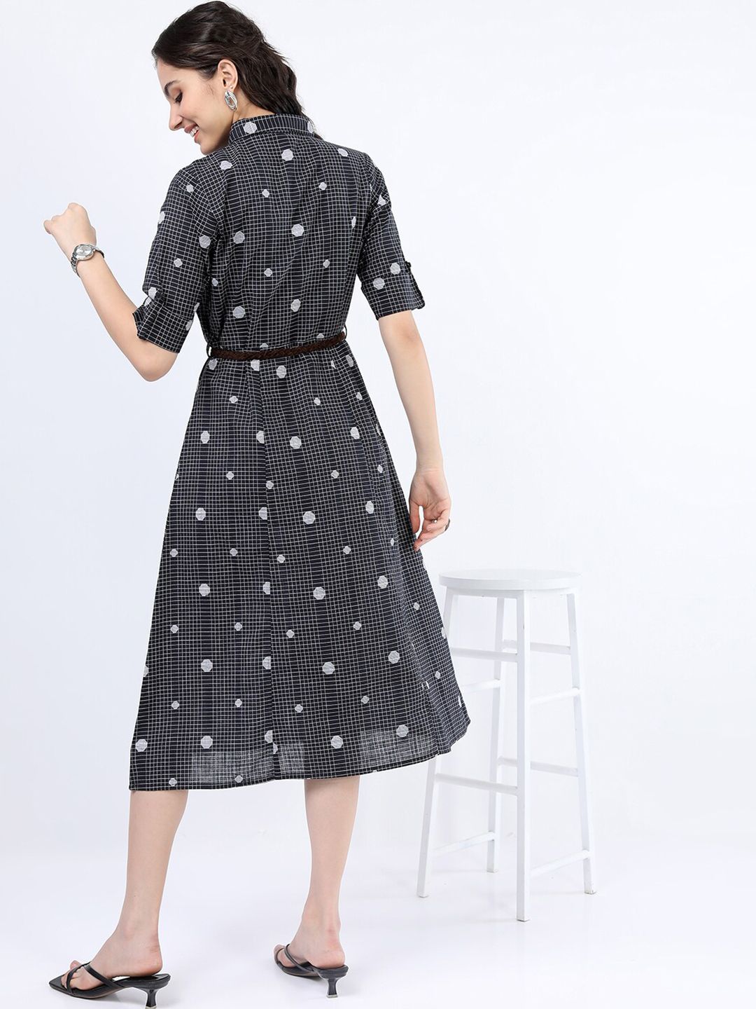 Vishudh Black Checked Shirt Dress