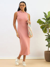 SASSAFRAS BASICS Bodycon Hooded Midi Dress