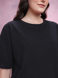 DressBerry Women Drop-Shoulder Sleeves Boxy T-shirt