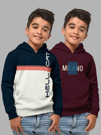 HELLCAT Boys Set Of 2 Blue & Burgundy Colourblocked Hooded Sweatshirt