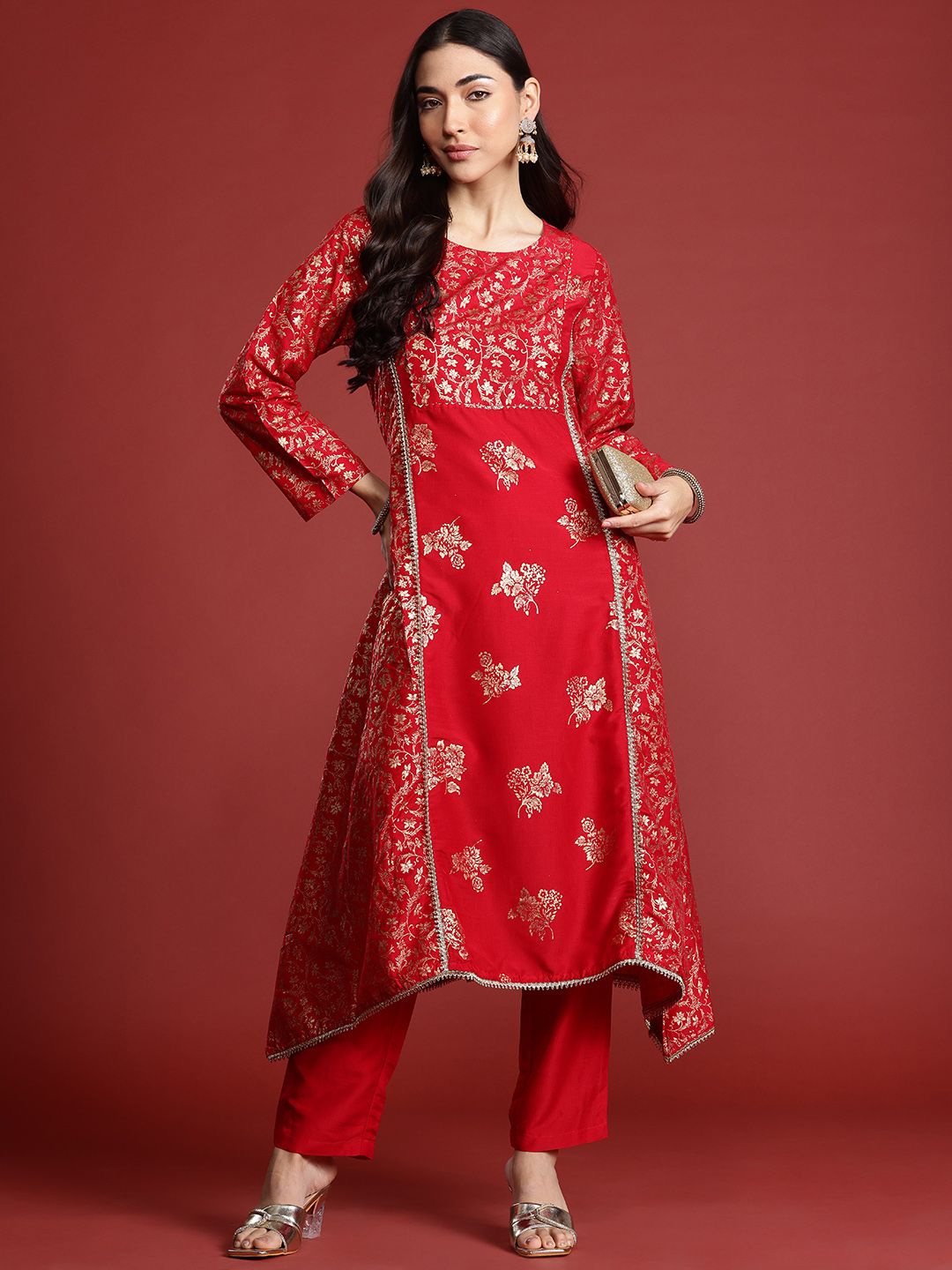 Anouk Foil Print Floral Kurta with Trousers