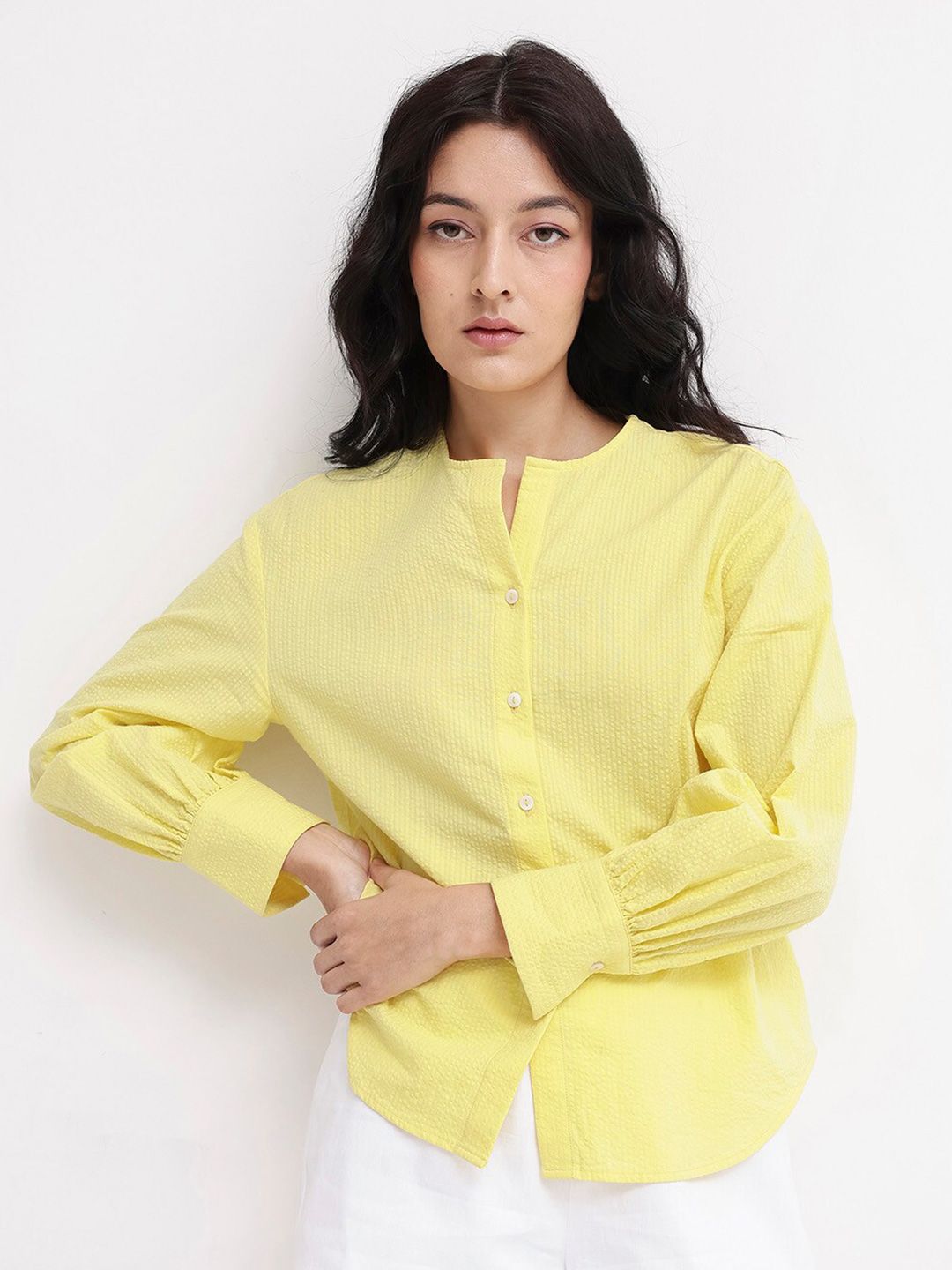 RAREISM Round Neck Long Sleeves Cotton Top