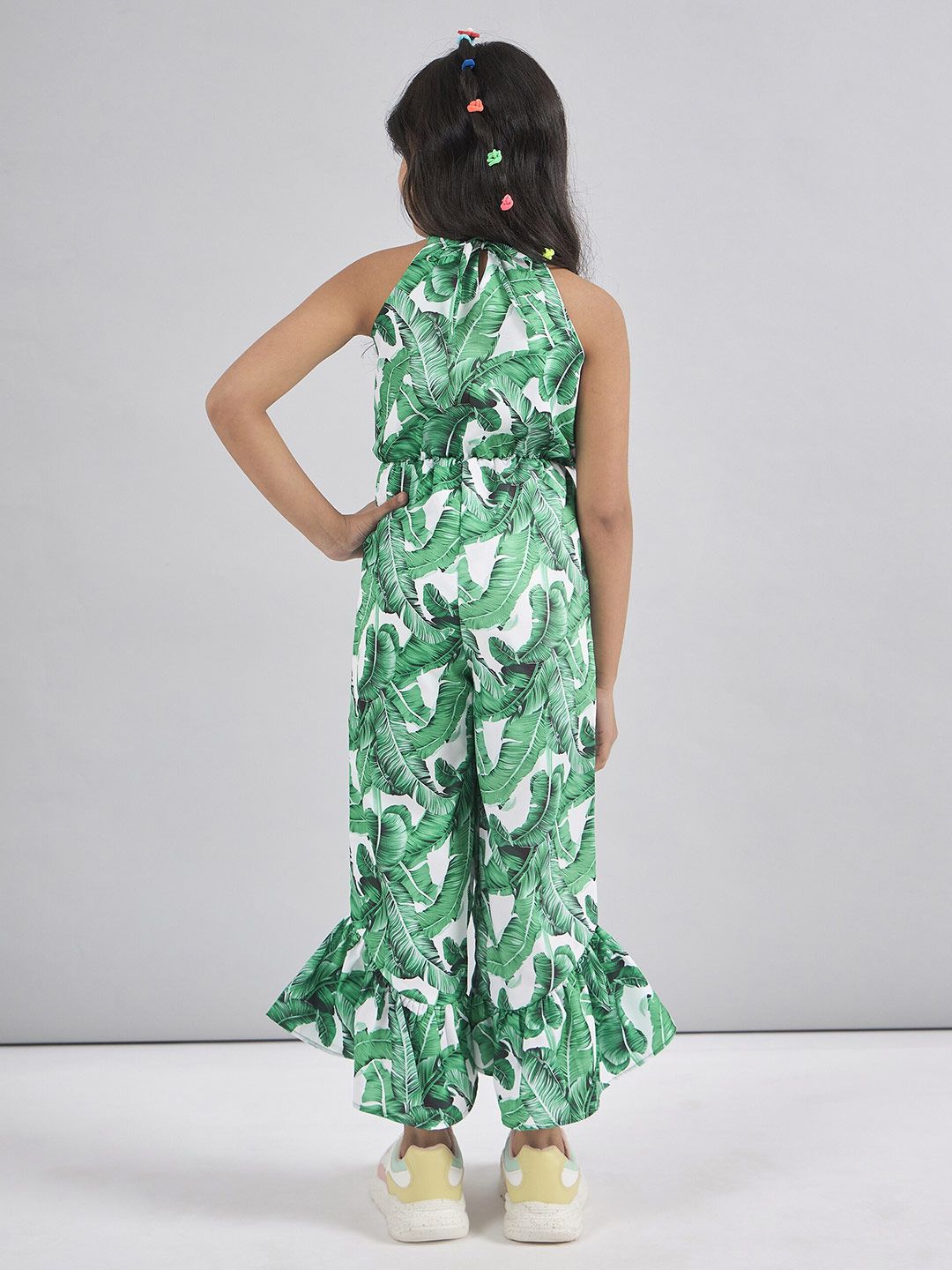 pspeaches Girls Halter Neck Printed Silk Basic Jumpsuit