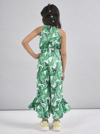 pspeaches Girls Halter Neck Printed Silk Basic Jumpsuit