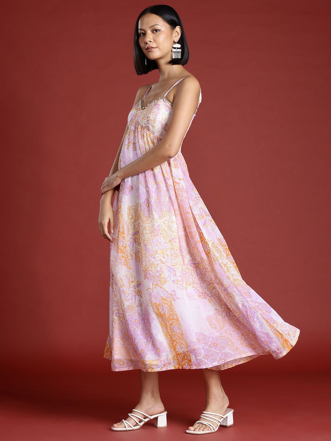 all about you Printed Ethnic Maxi Dress with Dupatta
