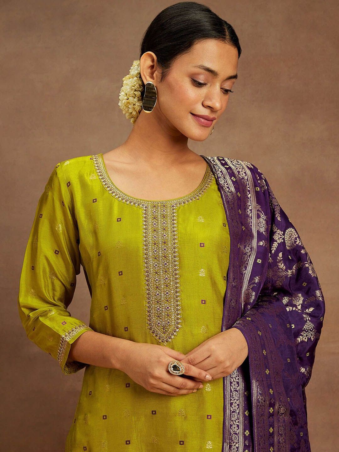 Libas Ethnic Motifs Woven Design Regular Kurta with Trousers & Dupatta