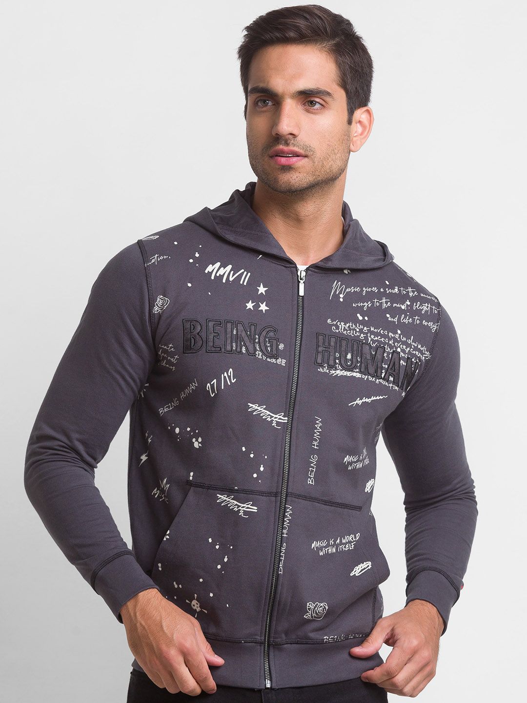 Being Human Men Charcoal Printed Sweatshirt