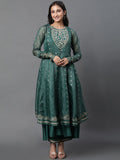 W Floral Embroidered Anarkali Thread Work Kurta With Palazzos