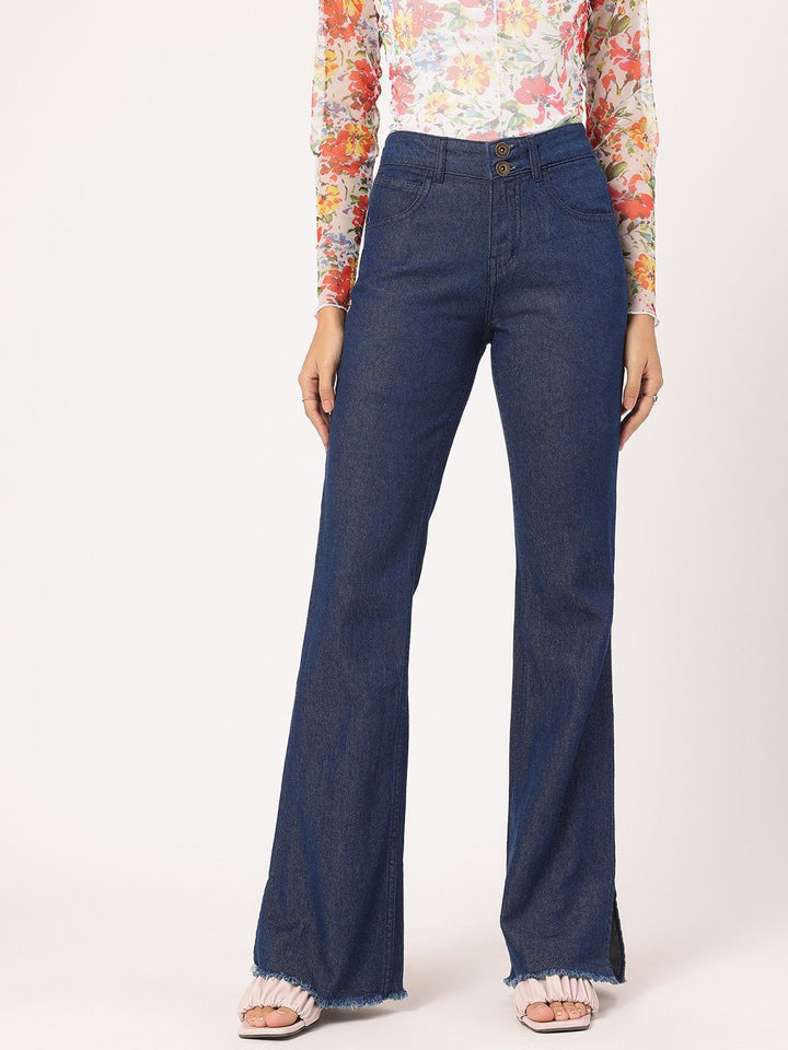 DressBerry Women Distressed Darling Frayed Hem Bootcut Jeans