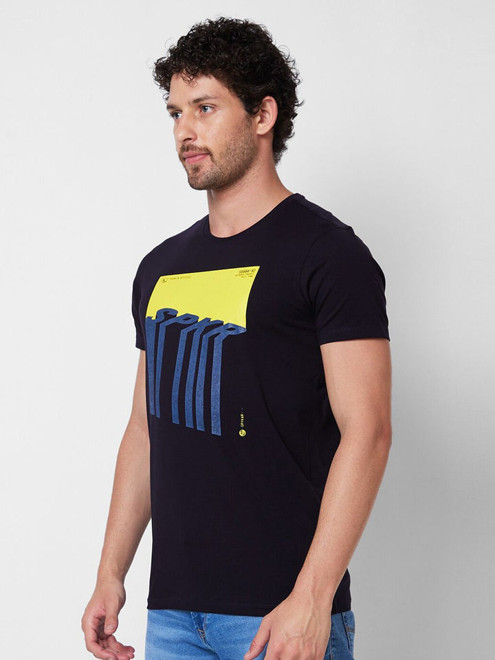 SPYKAR Round Neck Short Sleeves Printed Slim Fit Cotton T-shirt