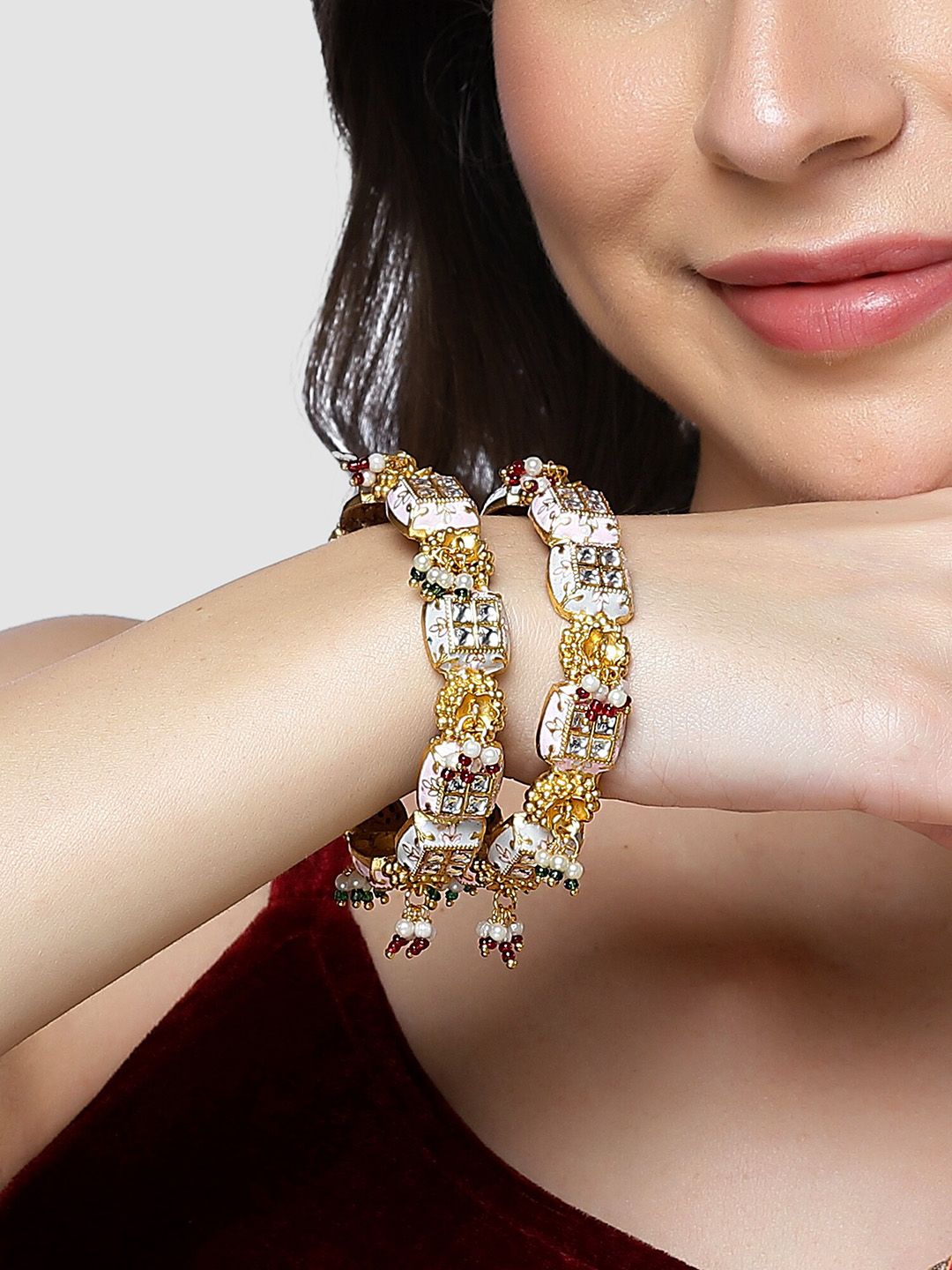 KARATCART Set Of 2 Gold-Plated Stone Studded Bangles