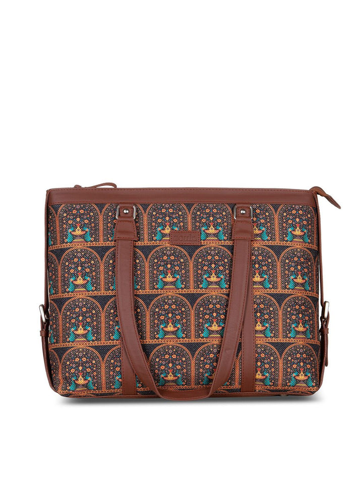 ZOUK Women Brown Ethnic Motifs Printed Structured Tote Bag