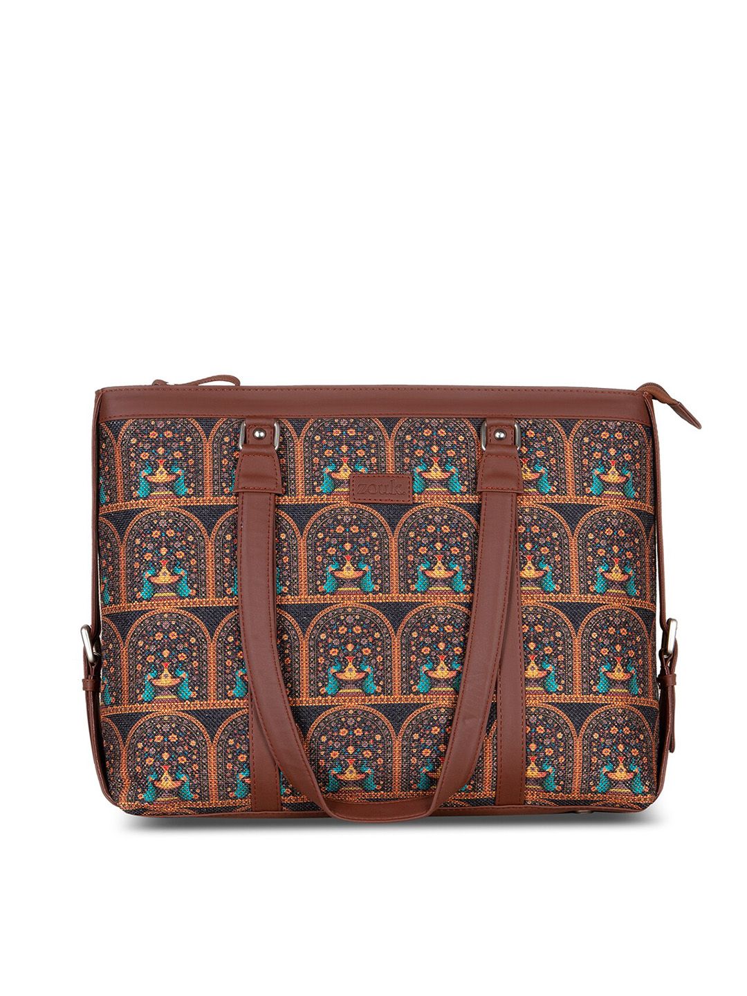 ZOUK Women Brown Ethnic Motifs Printed Structured Tote Bag