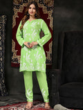 HOUSE OF KARI Floral Embroidered Chikankari Pure Cotton Straight Kurta With Trousers