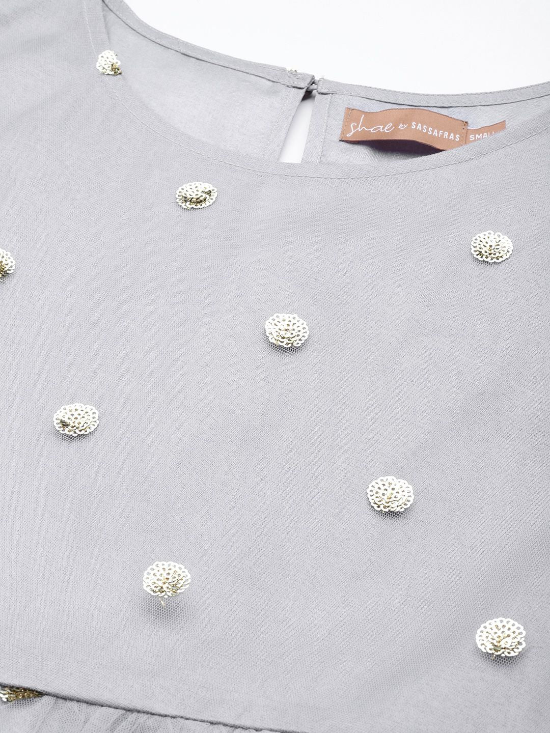 Shae by SASSAFRAS Grey & Gold-Toned Embellished Ethnic A-Line Midi Dress