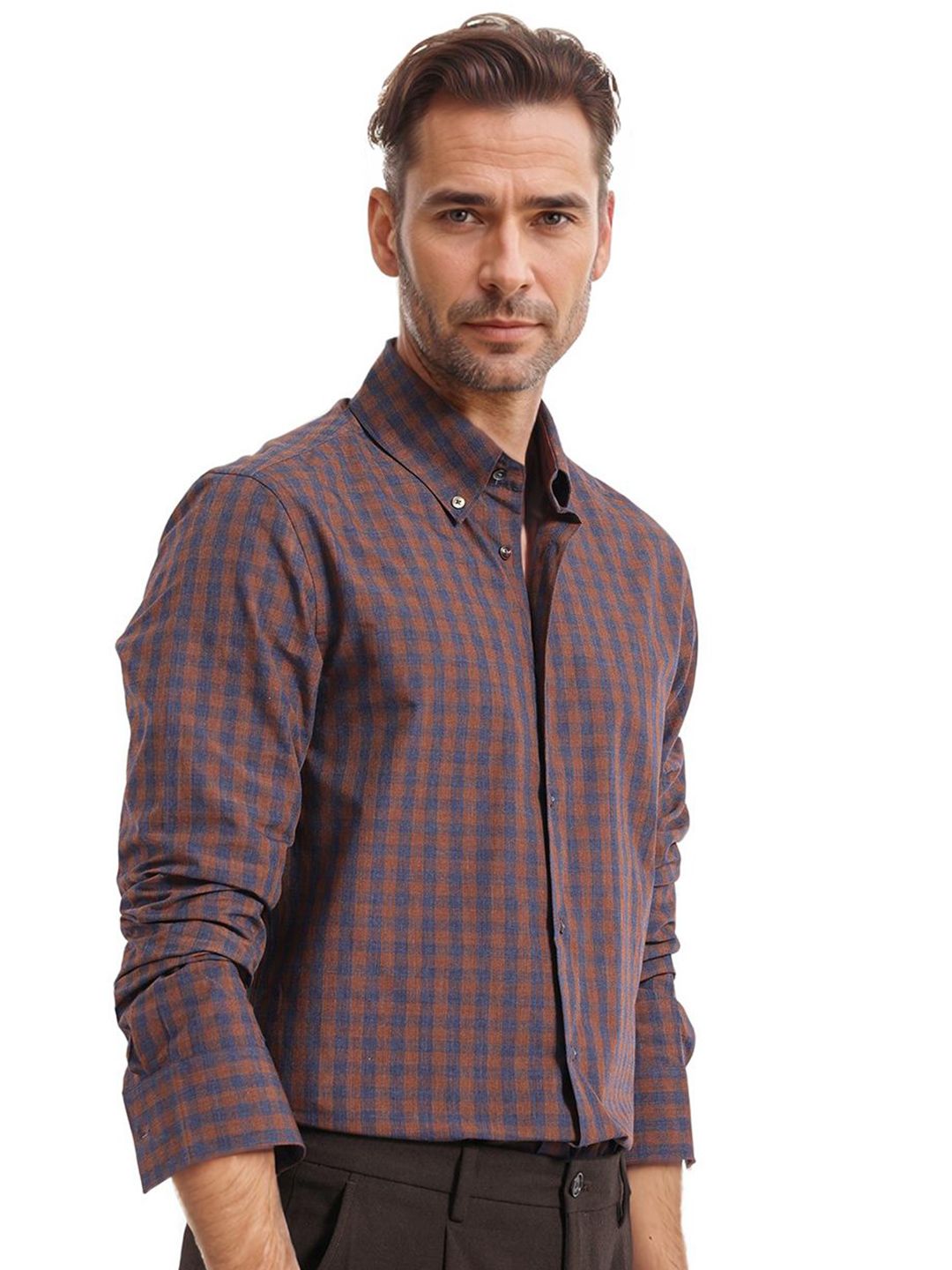 RARE RABBIT Men Comfort Spread Collar Checked Cotton Oversized Casual Shirt