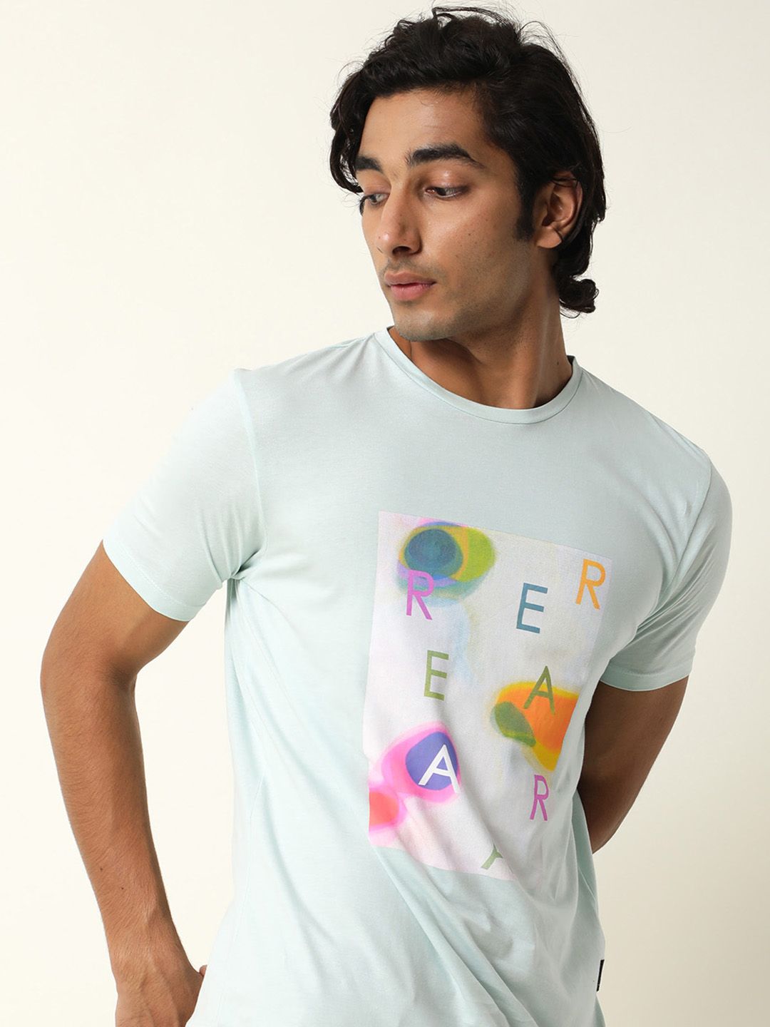 RARE RABBIT Men Monc Printed Pure Cotton Slim Fit T-Shirt