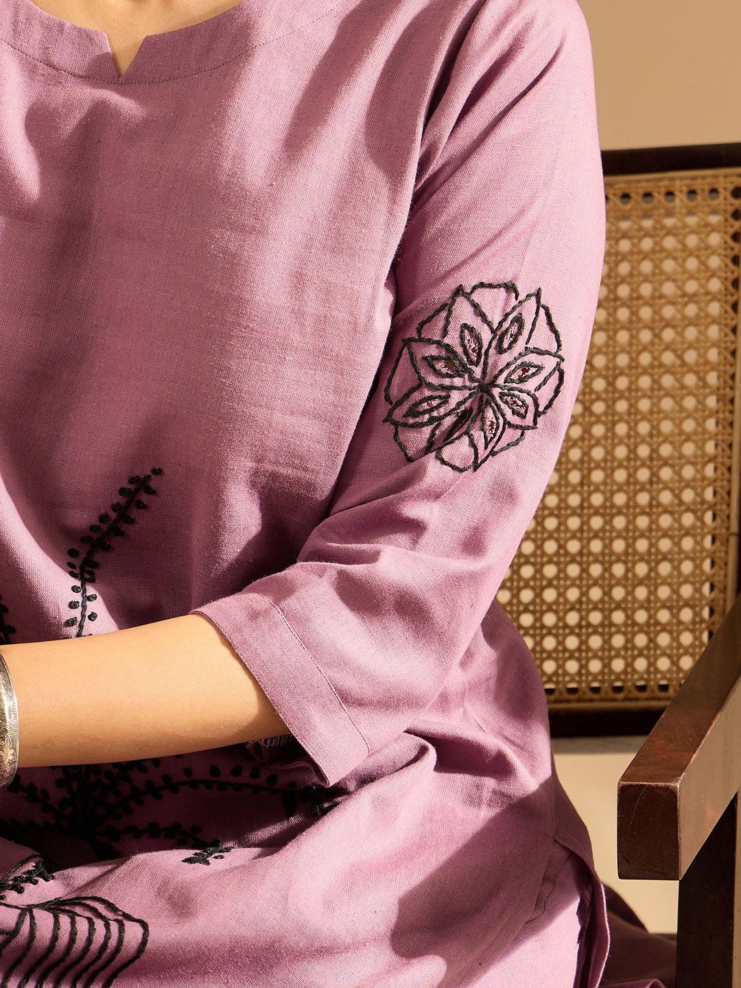 Indo Era Women Floral Embroidered Regular Thread Work Pure Cotton Kurta with Trousers