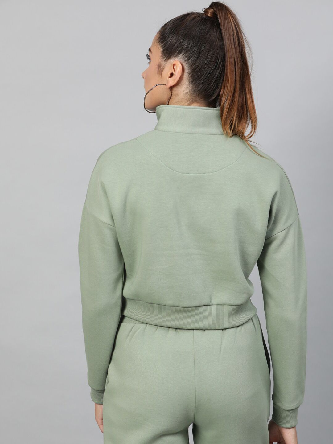 STREET 9 Women Green Solid Pure Cotton Sweatshirt